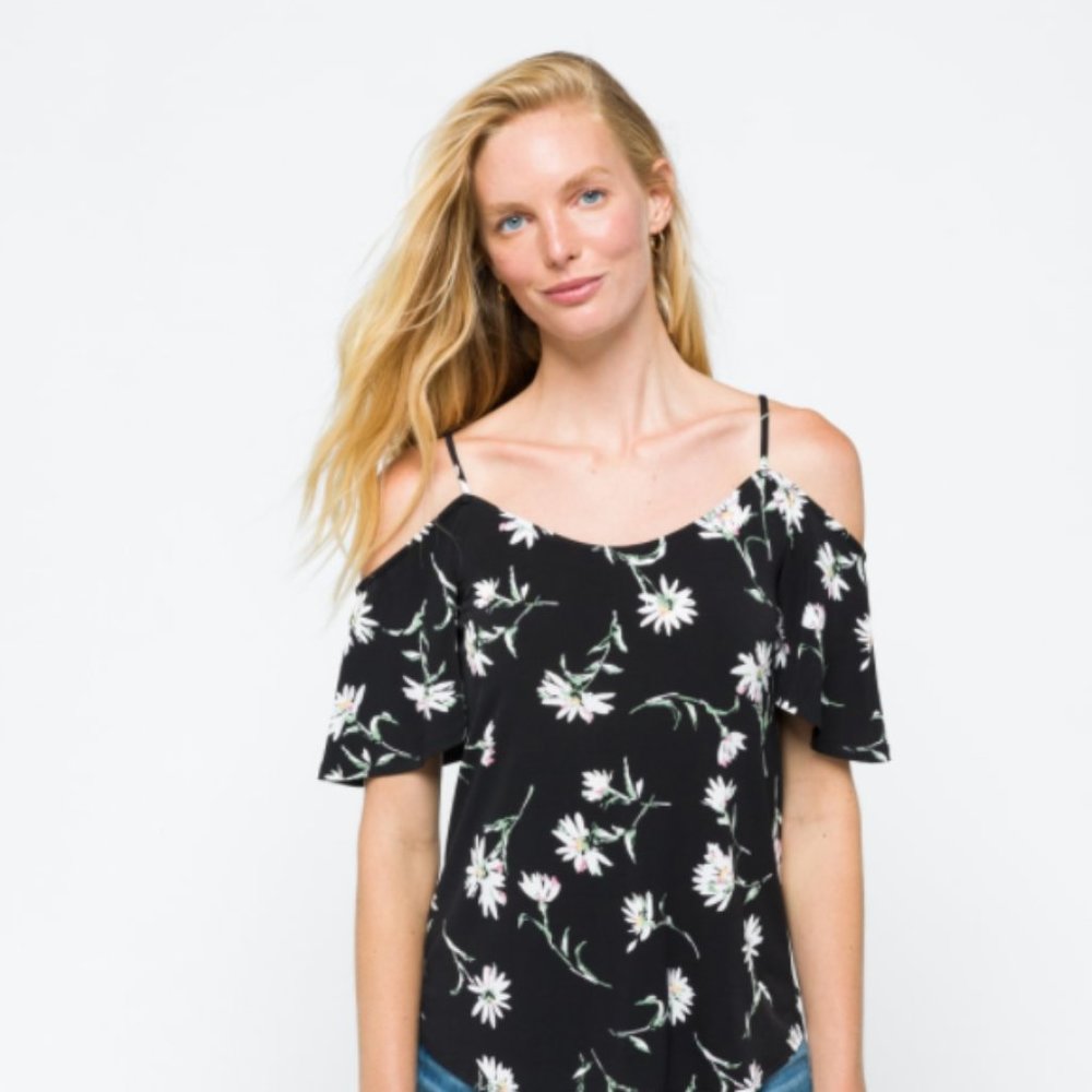 Kaileigh Black Floral Cold Shoulder Top NWT